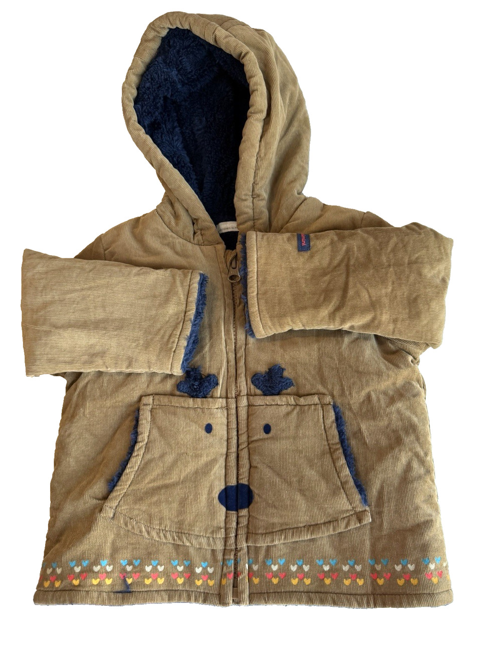 Designed in France Baby Cardigan corduroy Hooded Jacket Sherpa lining Sz-18 Mon